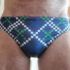 Geometric Blue and Green Swim Briefs